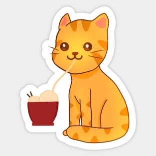 Kawaii Ginger Cat Eating Ramen, Cat Lover Sticker